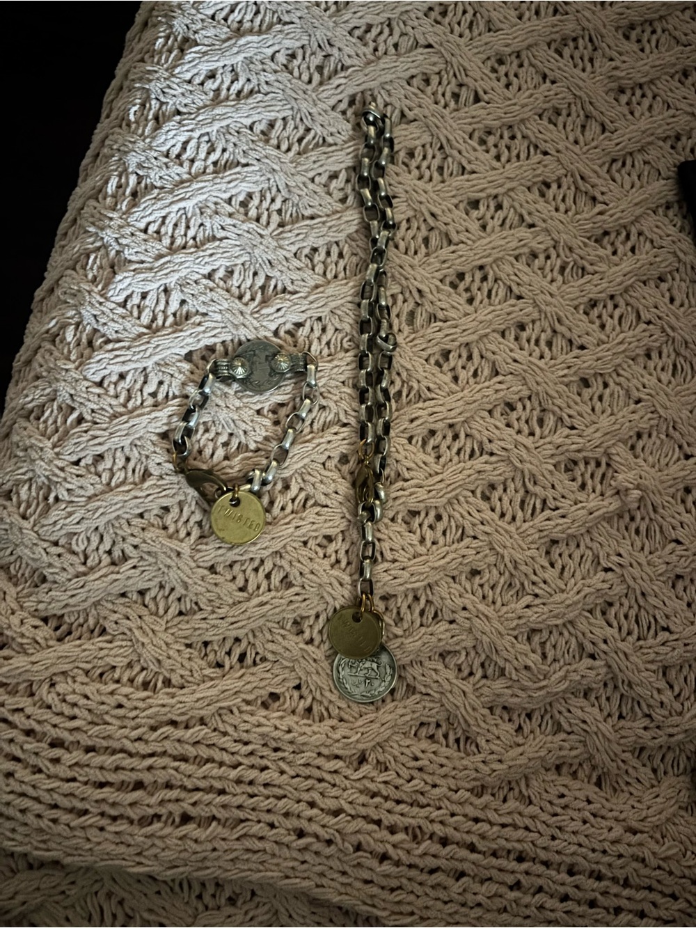 Two-Tone Chain Bracelet with Gold Coin Charm - Women